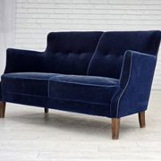 1960s, Danish 2-seater sofa. dark blue furniture velour.