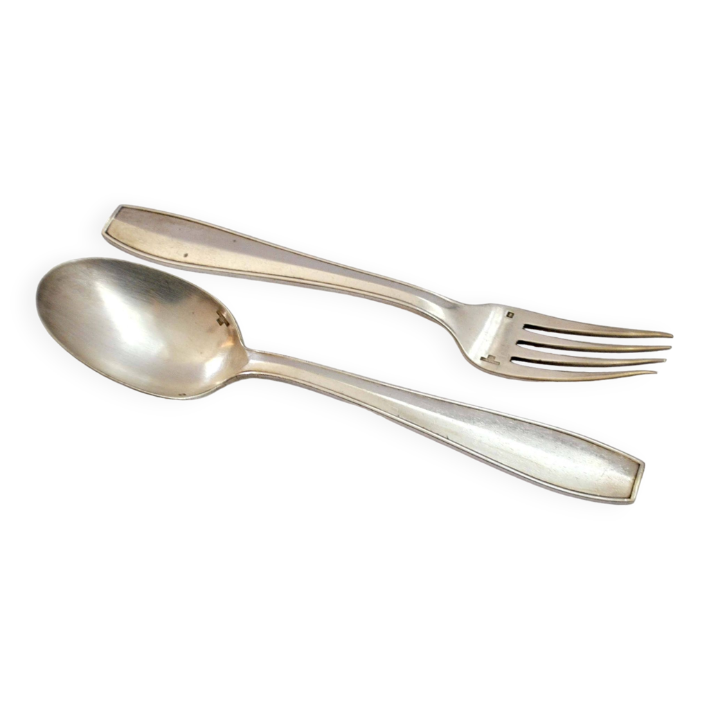 CHRISTOFLE, Atlas cutlery fork and spoon in silver metal with DB