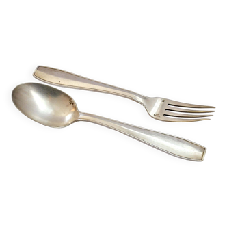 CHRISTOFLE, Atlas cutlery - fork and spoon in silver metal with DB monogram