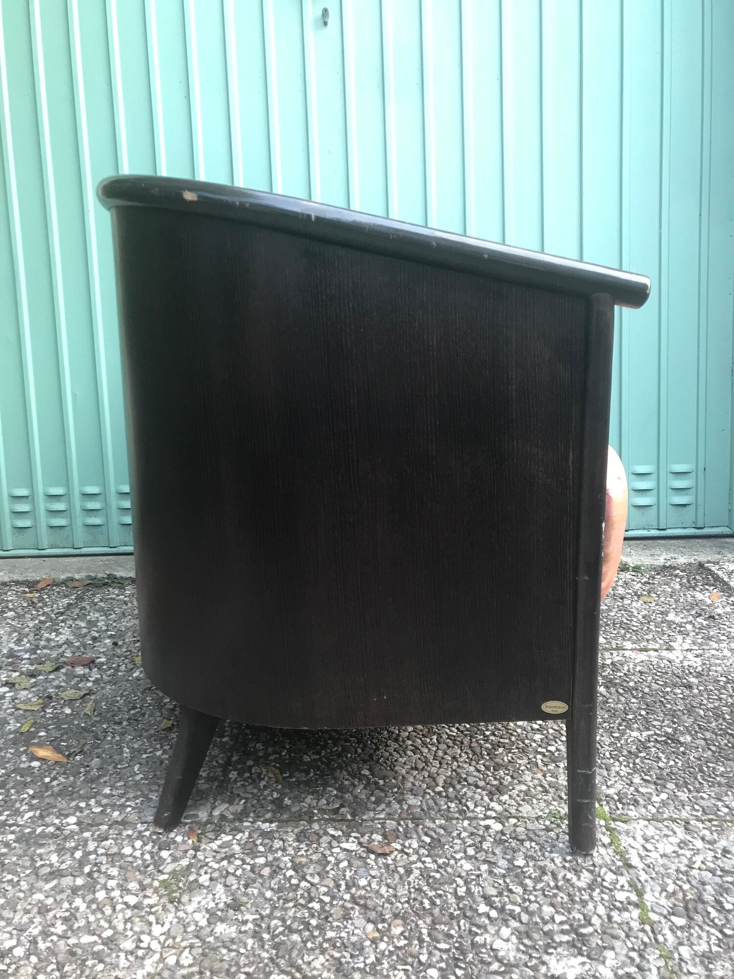 Lot of 2 armchairs and a sofa from Baumann in black wood and marble rose leather