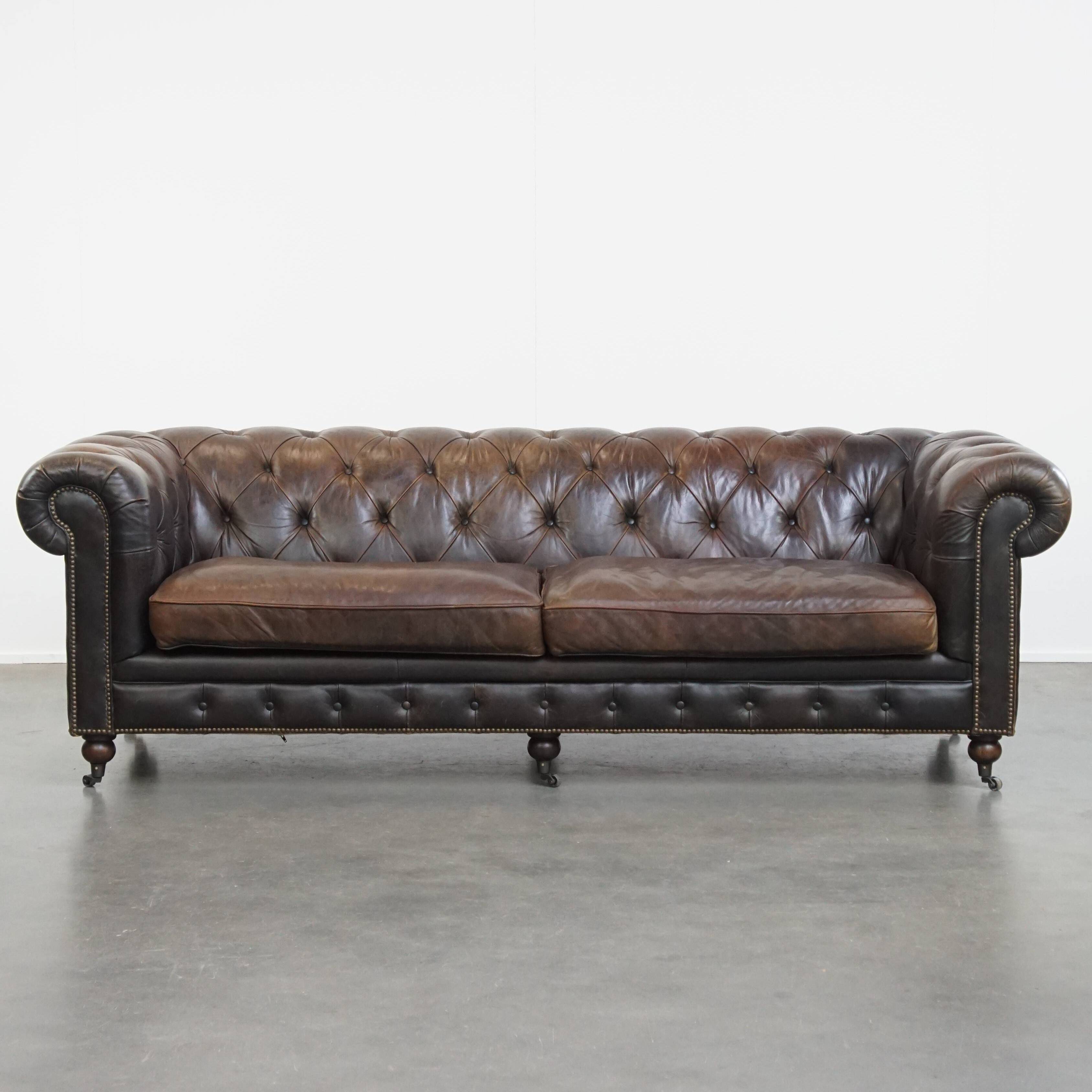 Cowhide Leather 3-Seater Chesterfield Sofa