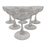 6 Saint Louis crystal champagne glasses, Moselle model, 1930s.