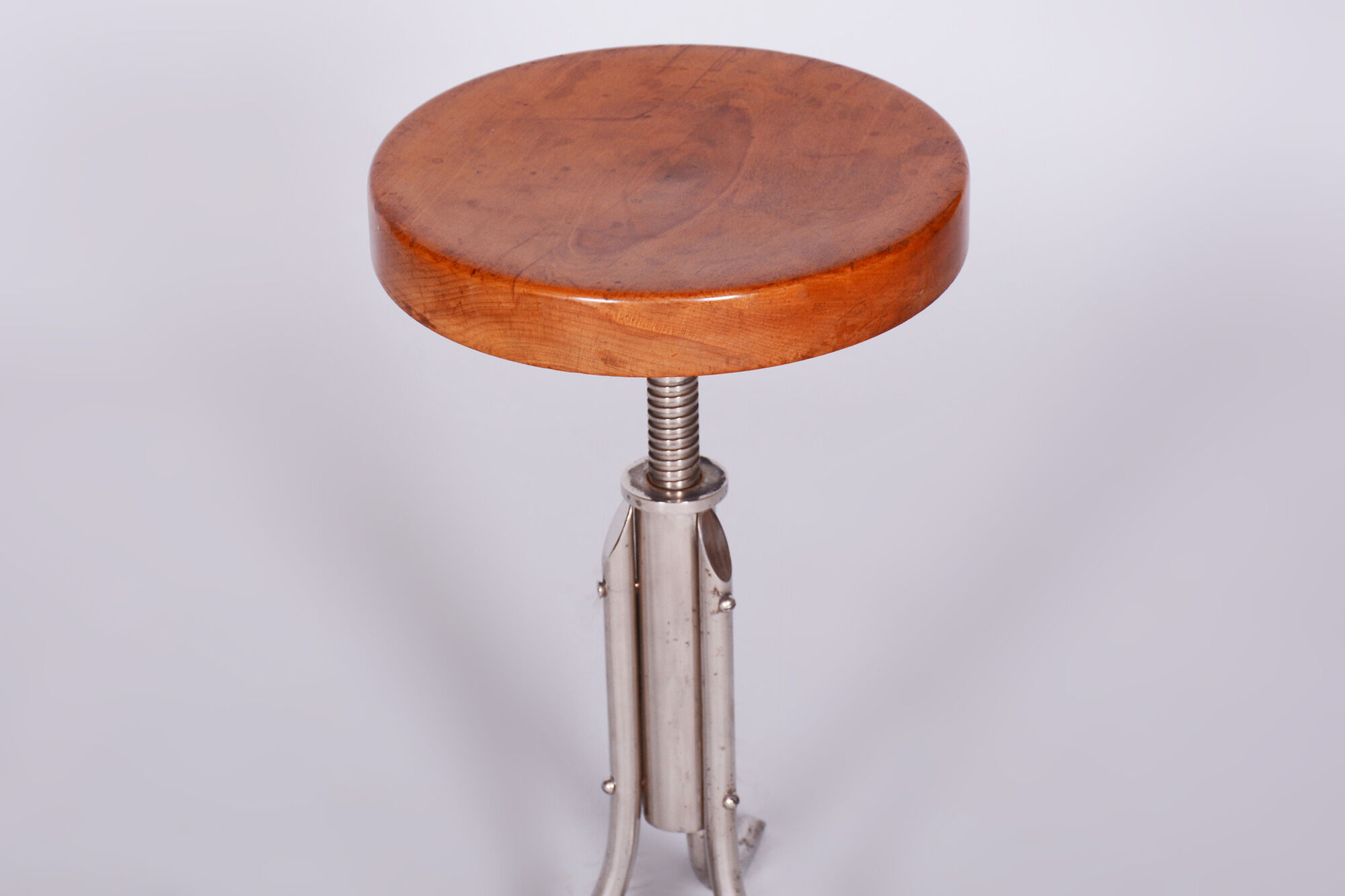 Restored Bauhaus Stool, Mücke Melder, Beech, Chrome-Plated Steel, Czechia, 1930s
