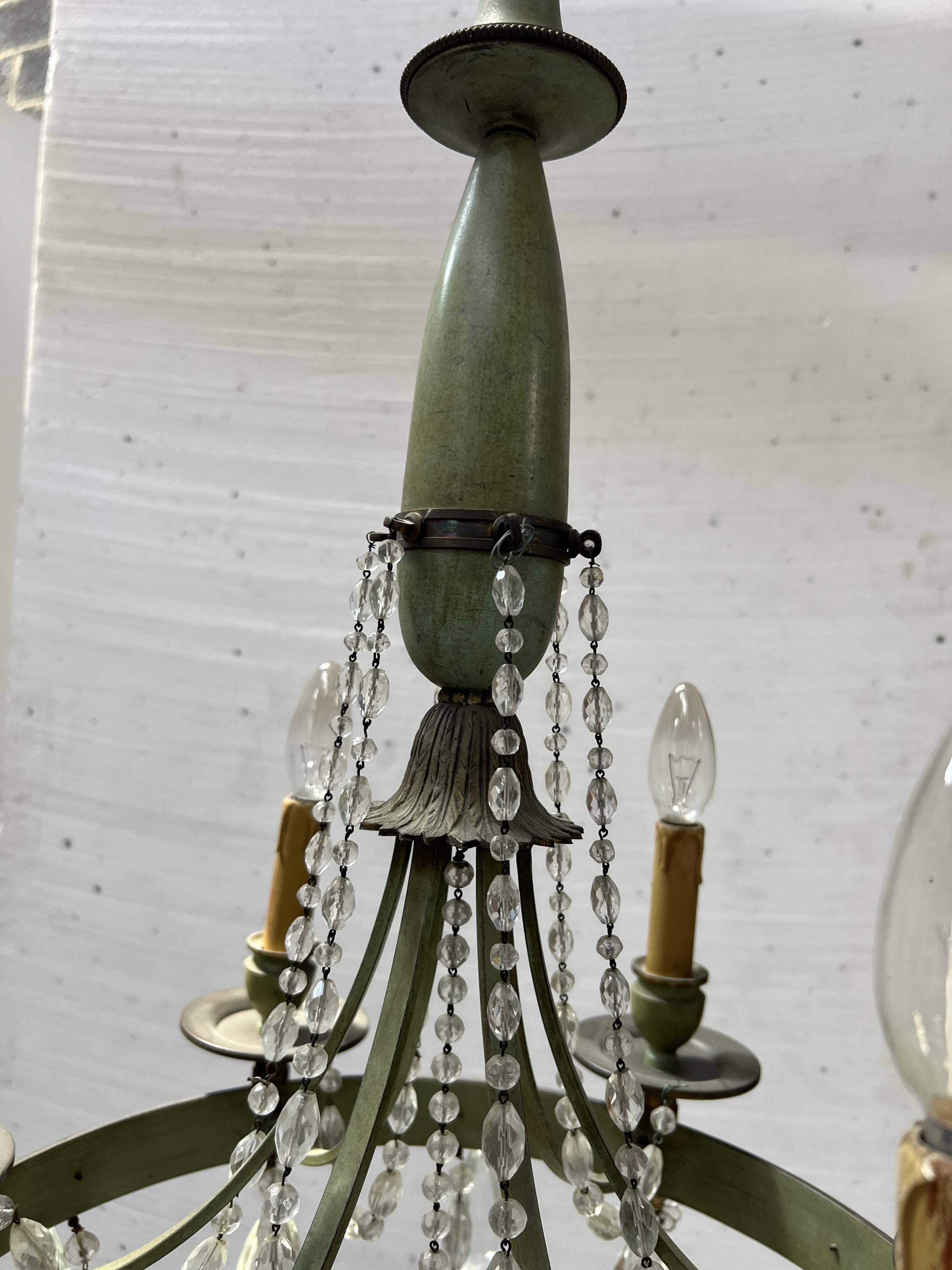 Empire style chandelier with tassels and patinated sheet metal, 20th century