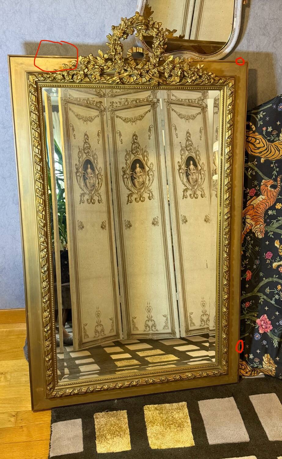Large antique mirror in wood and gilded stucco, 19th century