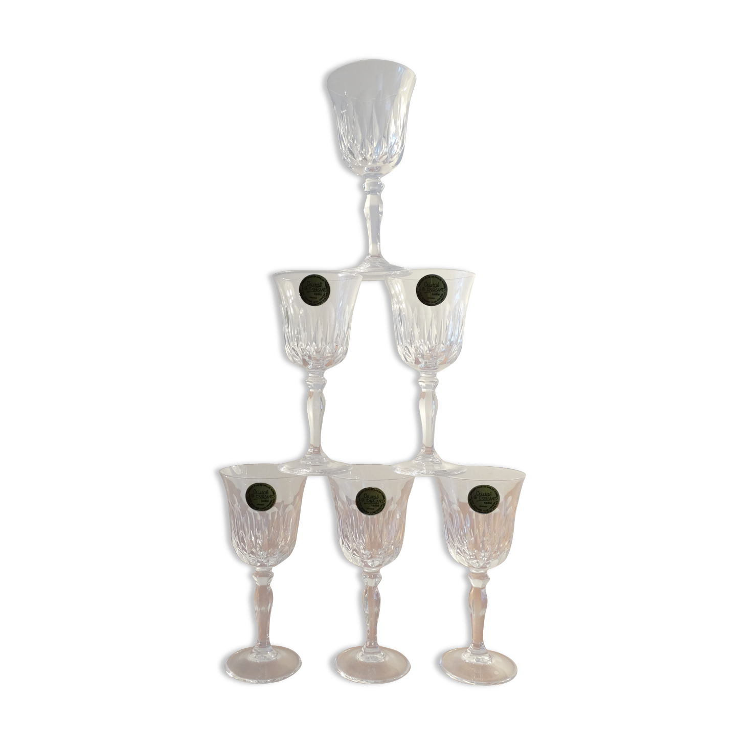 6 glasses white wine Cristal d'Arques JG Durand Villiers 7 cl size Beaulieu