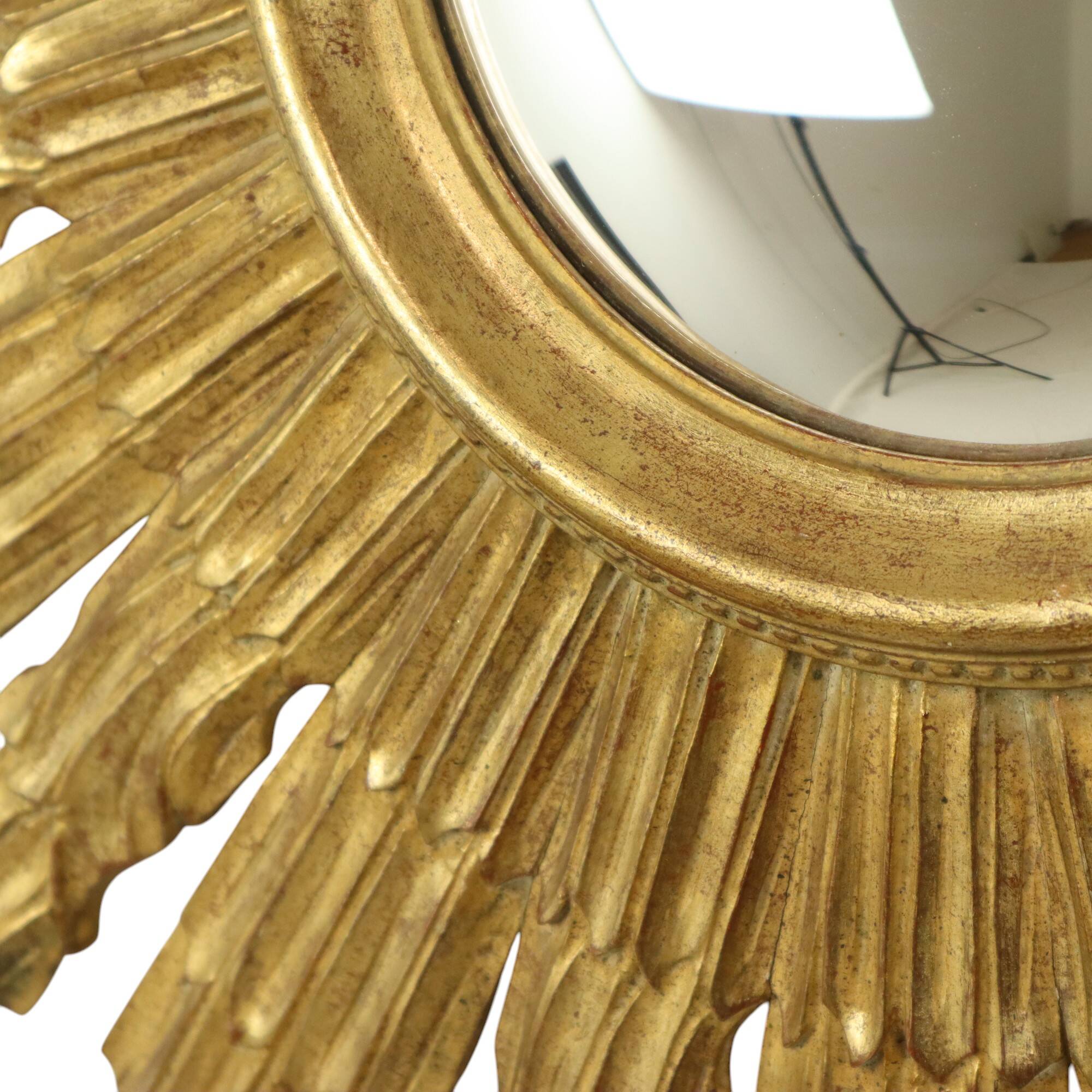 Large Wooden Sun Mirror Sunburst Butler XL Mirror Gold 70cm