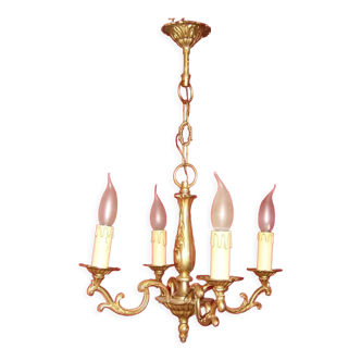 French vintage mid century brass 4 light chandelier