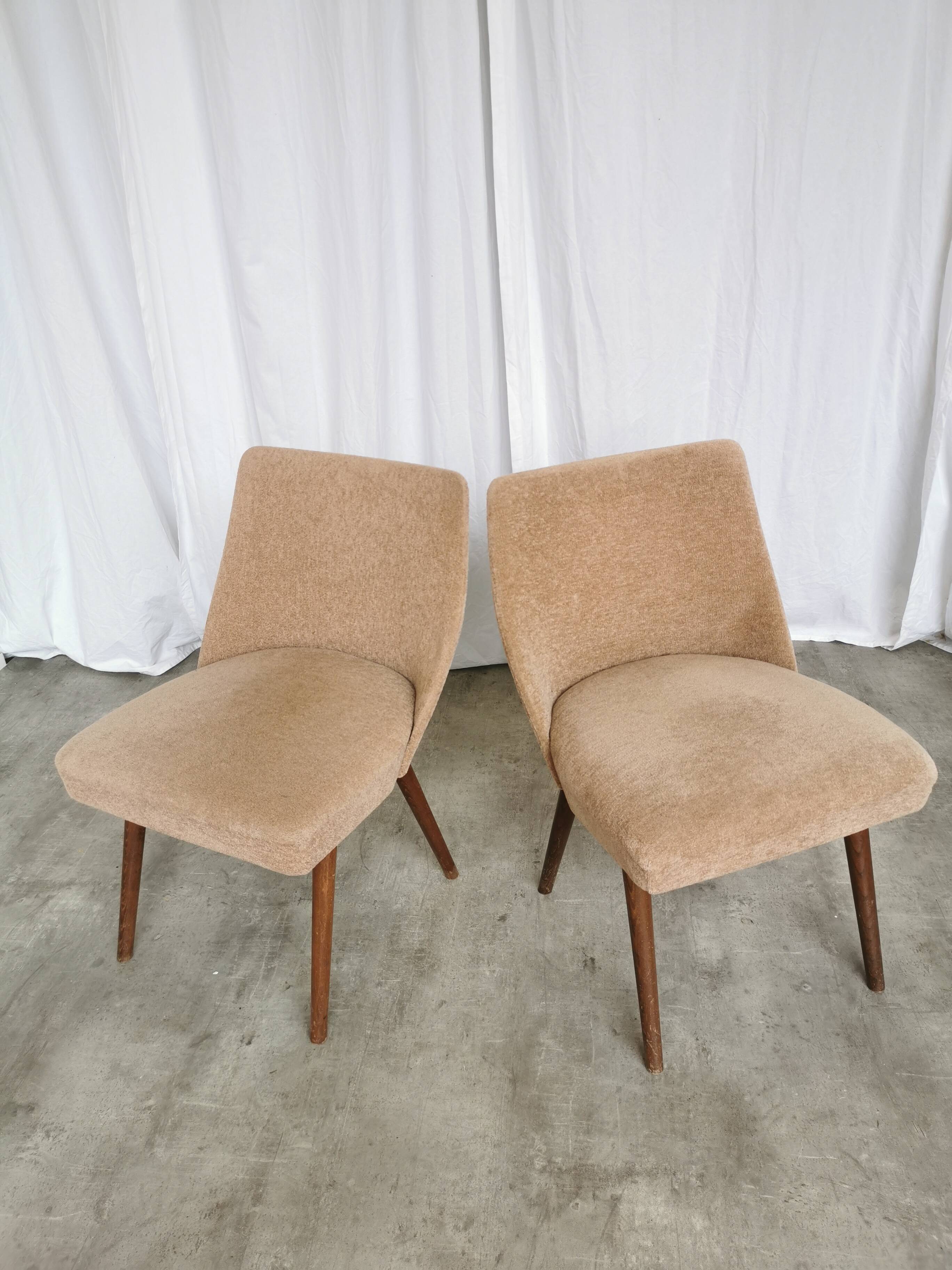 Set of 2 Vintage Mid-Century Lounge Chair: 1970s Yugoslavia, Pink Fabric