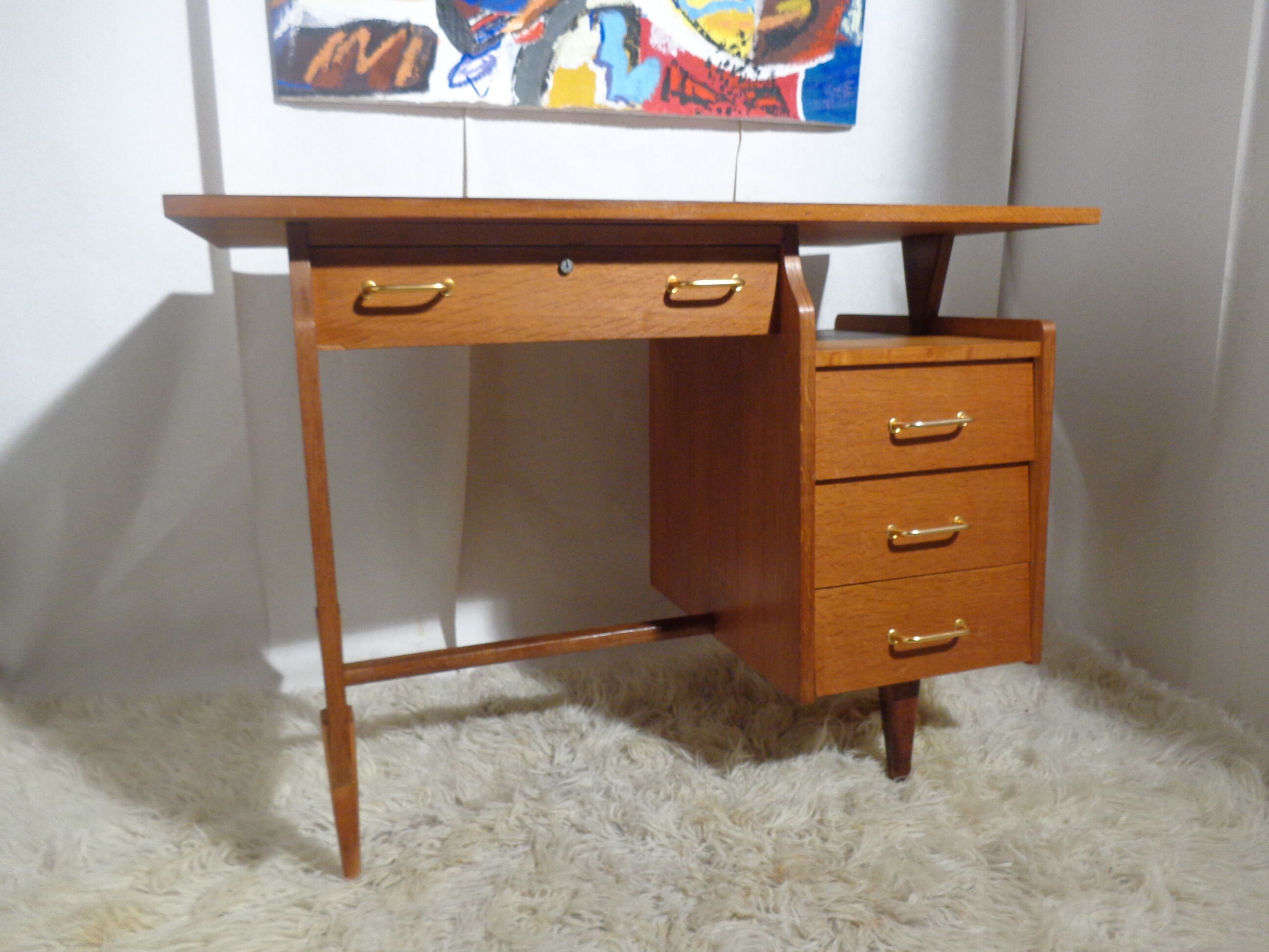 Vintage desk of the 1950s in light wood