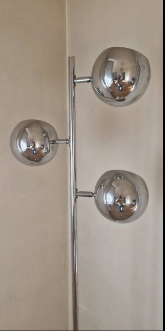 Vintage floor lamp with 3 chrome globes — 70's space age style