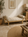 Wood and fabric sofa bed