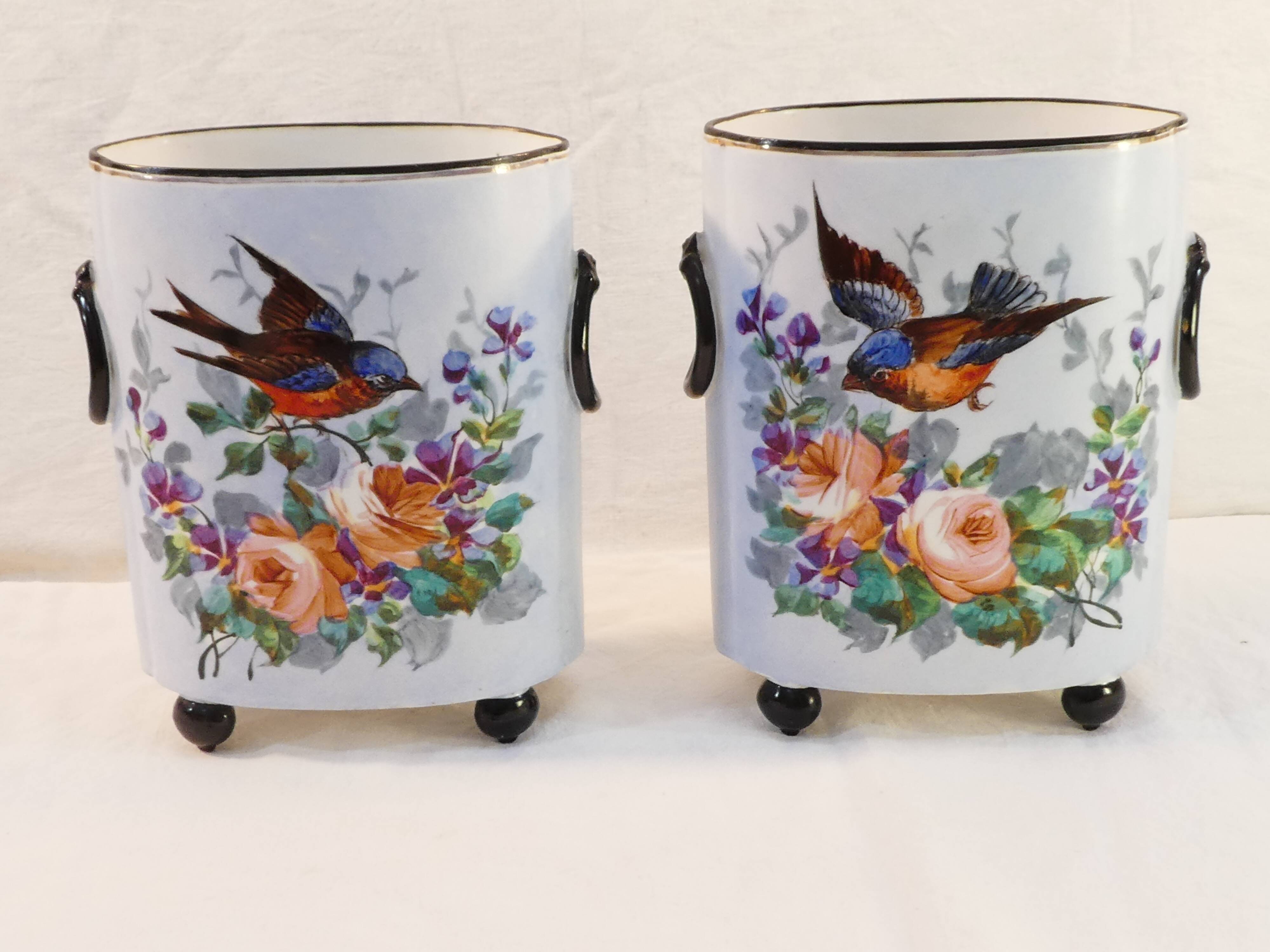 Pair of porcelain bird vase from Limoges william guerin