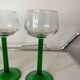 Set of 4 antique Alsace wine glasses, green stem and engraved decoration