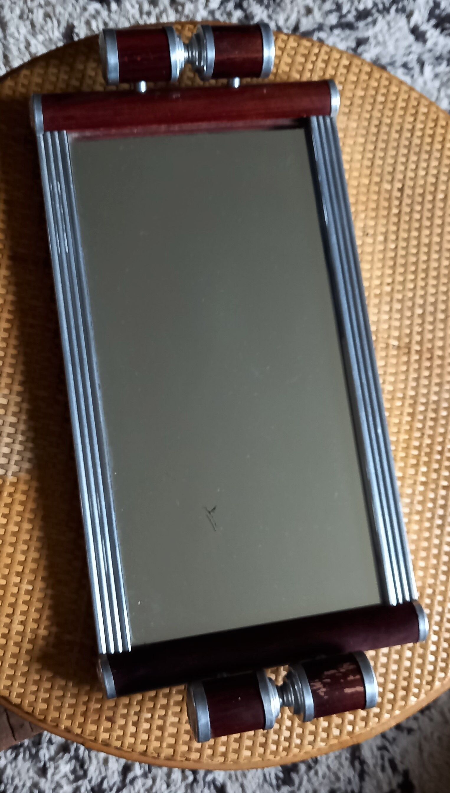 Vintage wood metal mirror top handles