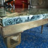 Coffee table in gilded bronze and green Alpine marble