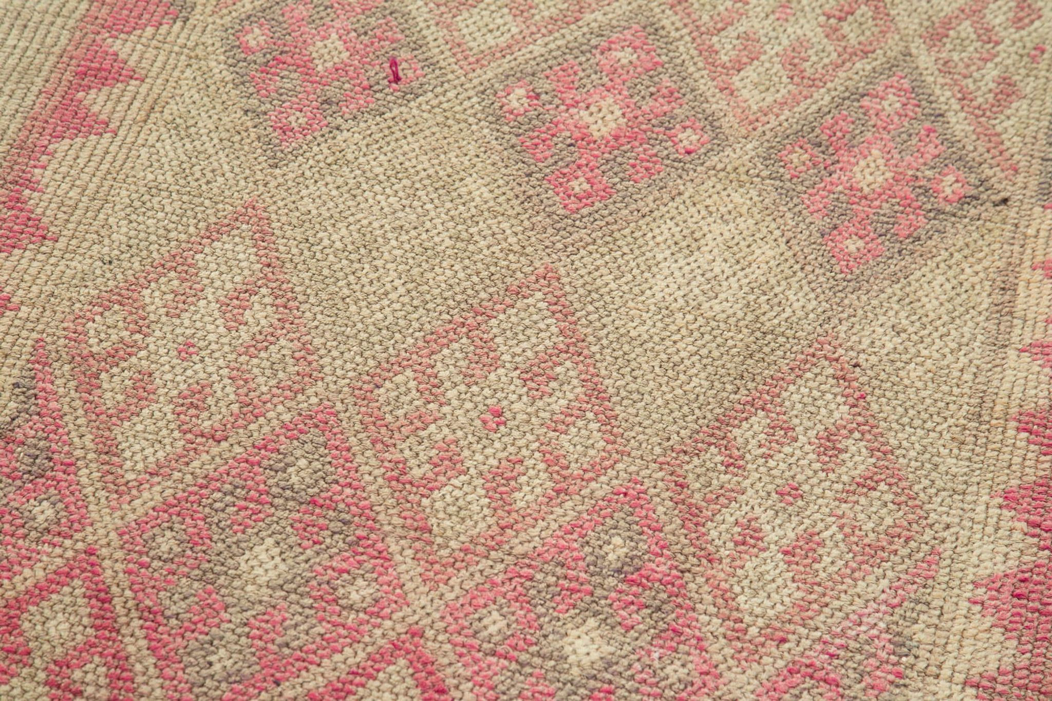 Handmade unique oriental beige runner rug 86 cm x 348 cm