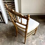 Napoleon III chair in gilded wood and beige cotton