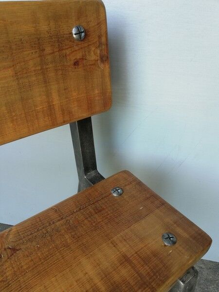 Metal bench and solid wood old vintage indus workshop