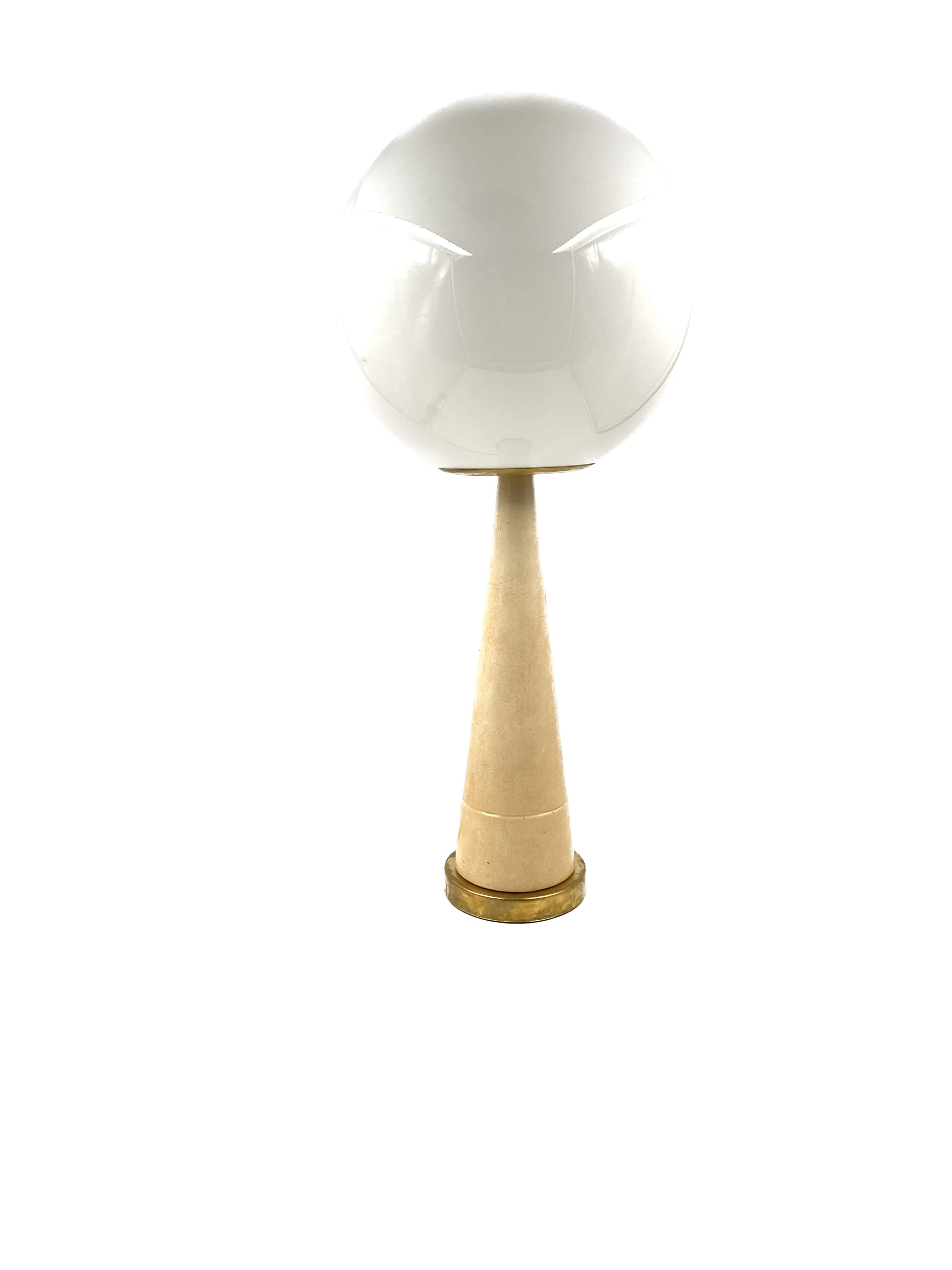 Conic parchment and brass table lamp, France 1960