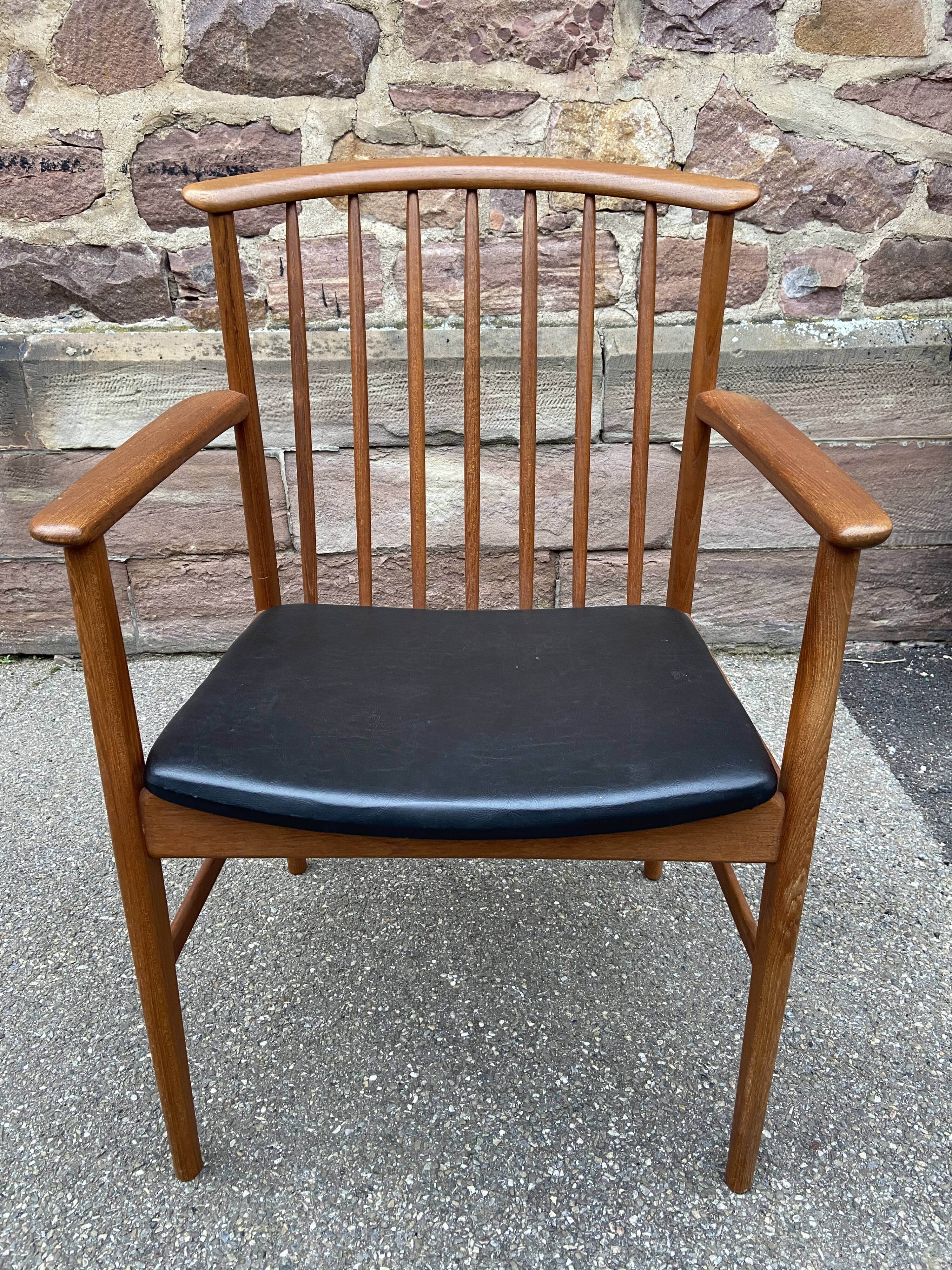Scandinavian office armchair Swedish vintage 1960-70 teak & imitation leather