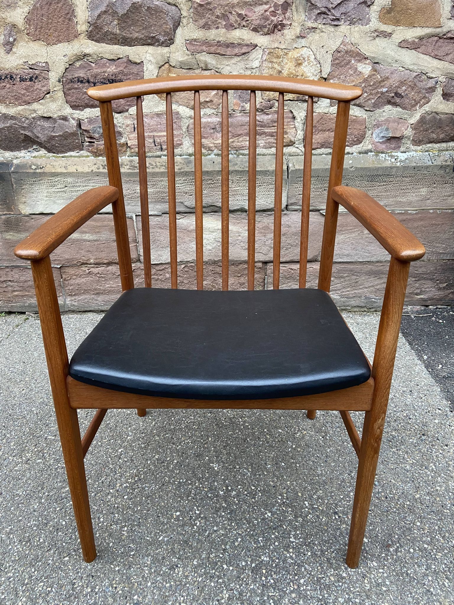 Scandinavian office armchair Swedish vintage 1960-70 teak & imitation leather