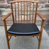 Scandinavian office armchair Swedish vintage 1960-70 teak & imitation leather