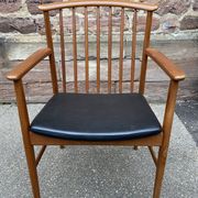 Scandinavian office armchair Swedish vintage 1960-70 teak & imitation leather