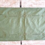 Old tablecloth and its 10 monogrammed GC towels and olive green embroidered - 225x165cm - Métis