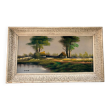 Oil on canvas Countryside Landscape - Polo (40 x 70 cm)