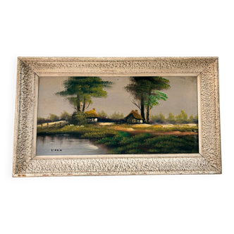 Oil on canvas Countryside Landscape - Polo (40 x 70 cm)