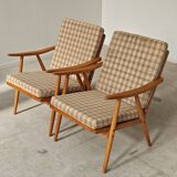 Pair of boomerang armchairs by antonin suman for ton (thonet)