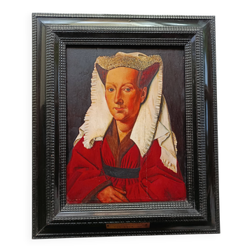 huile sur bois,  portrait Marguerite VAN EYCK, copie d'Henri BOURINET 1982