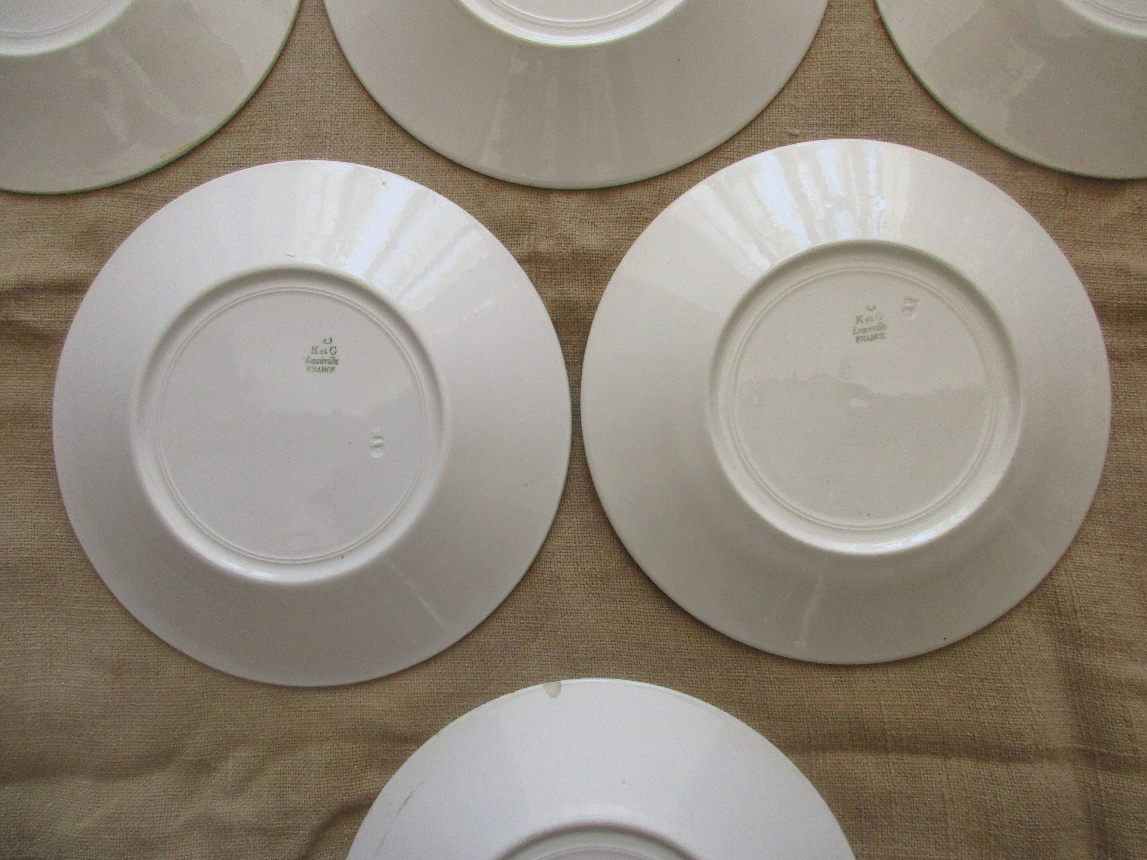 6 plates a decor floral and garland faiencerie de luneville