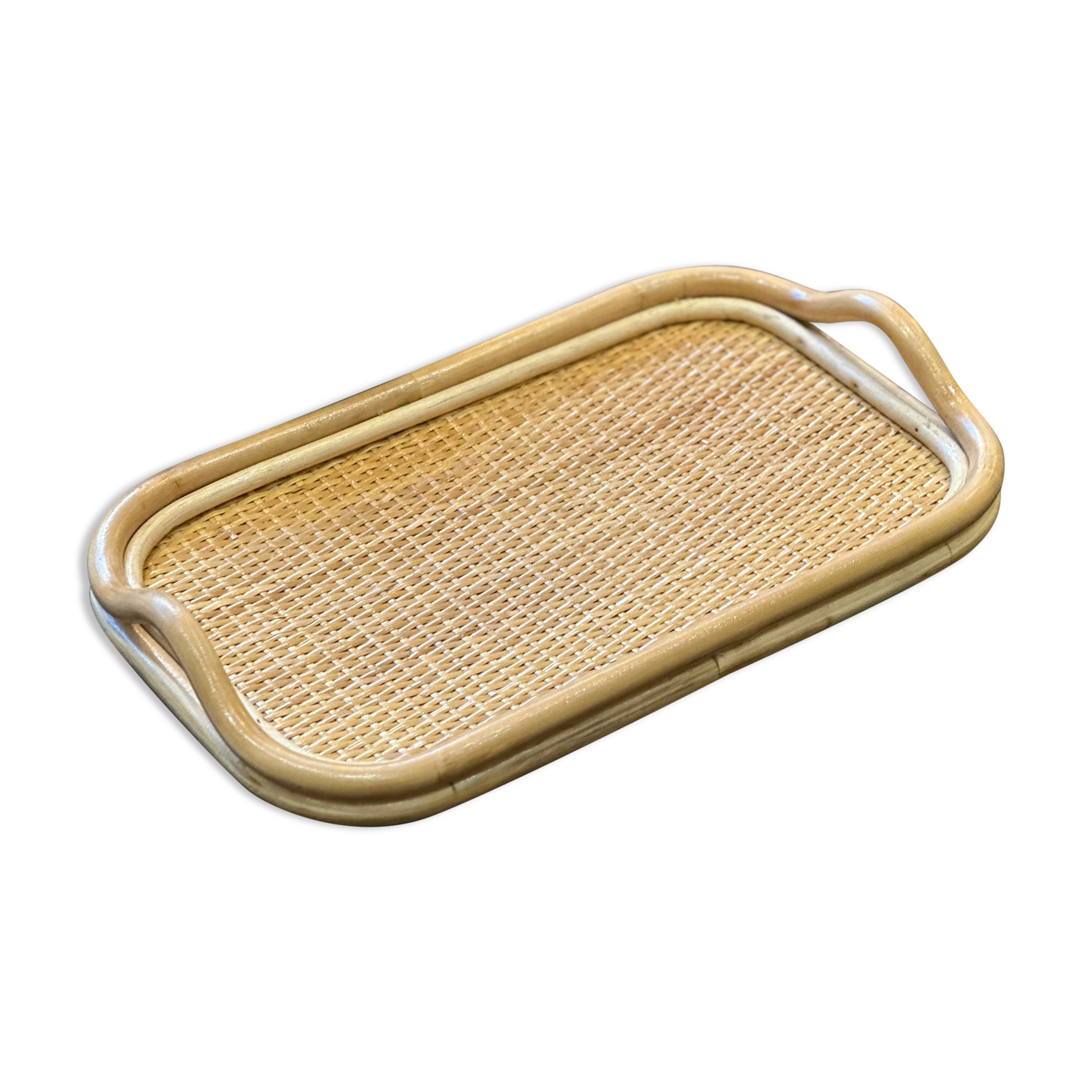 Rattan and cane tray with handles