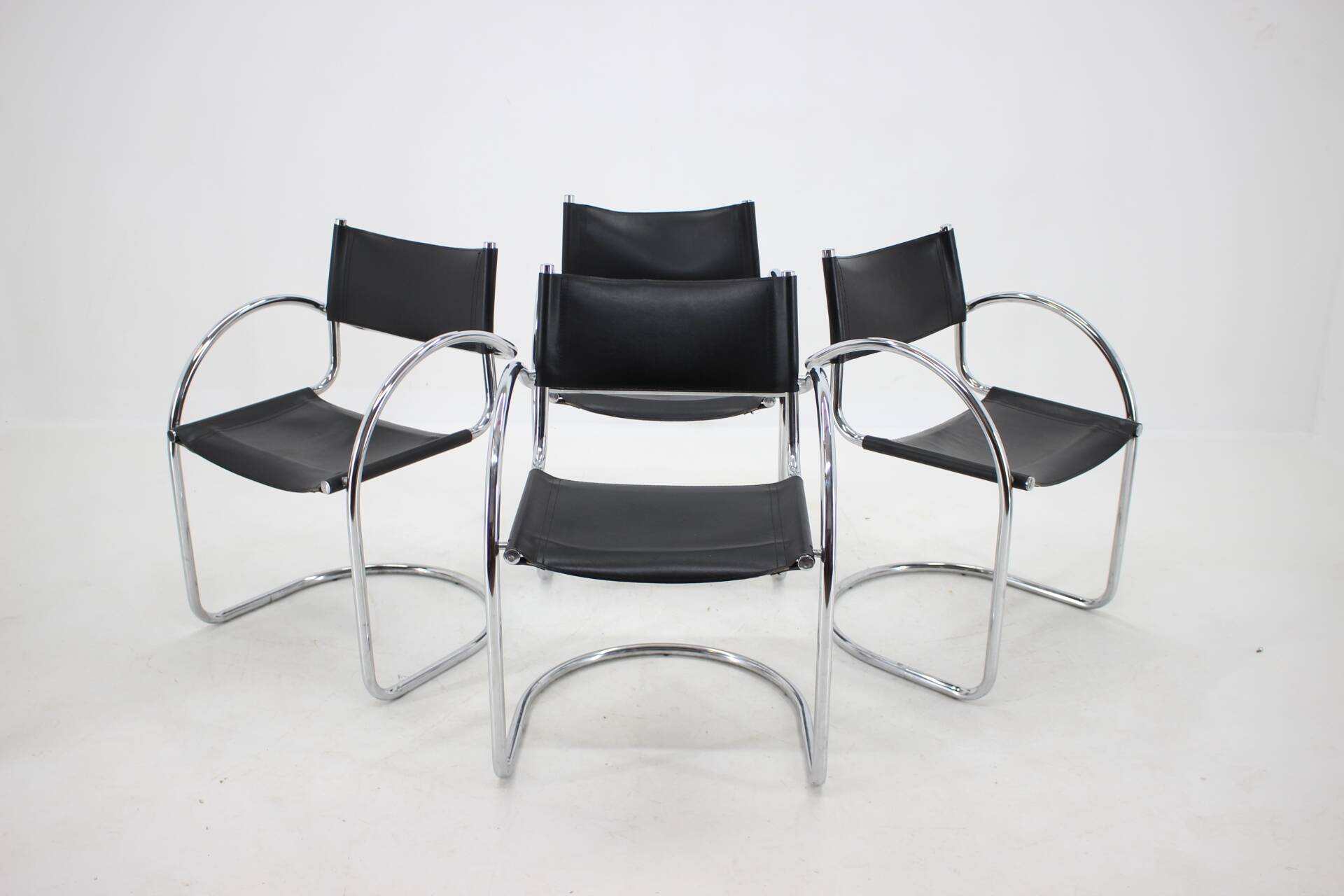 1970s Set of Four Chrome and Leather Tubular Chairs, Czechoslovakia