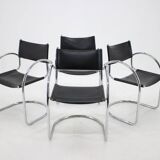 1970s Set of Four Chrome and Leather Tubular Chairs, Czechoslovakia