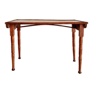 Table ancienne bois tourné - bleu vert