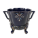 Large earthenware pot cover with enamelled decoration on a blue oven background