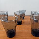 Set of 6 small antique grey blown glass aperitif glasses.