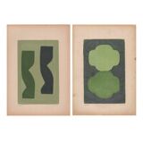 Duo de Peintures sur papier ancien - tableau abstrait signé eawy