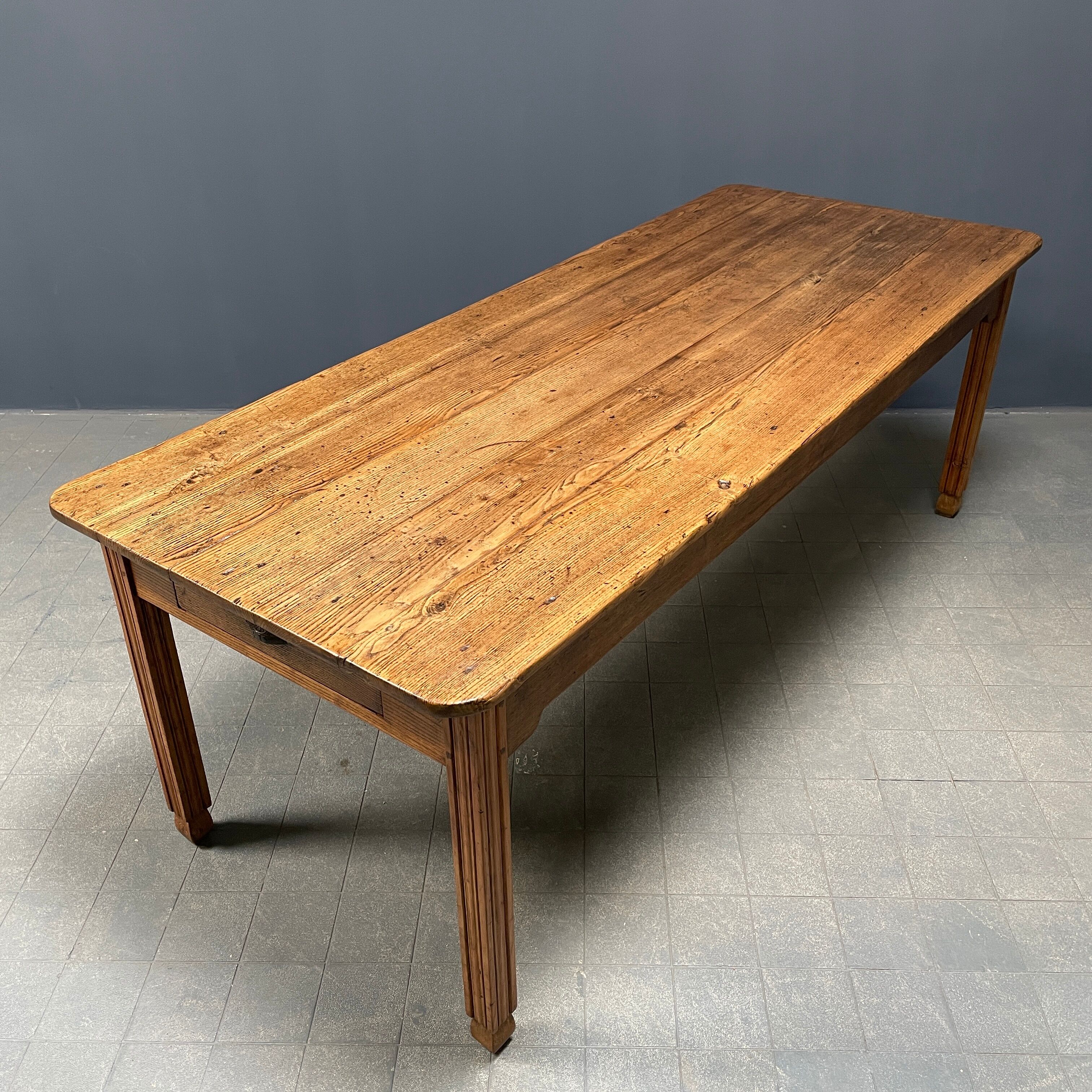 Large oak farmhouse table from France, early 1900s