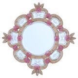 Exceptional Vintage Pink Murano Glass Wall Mirror