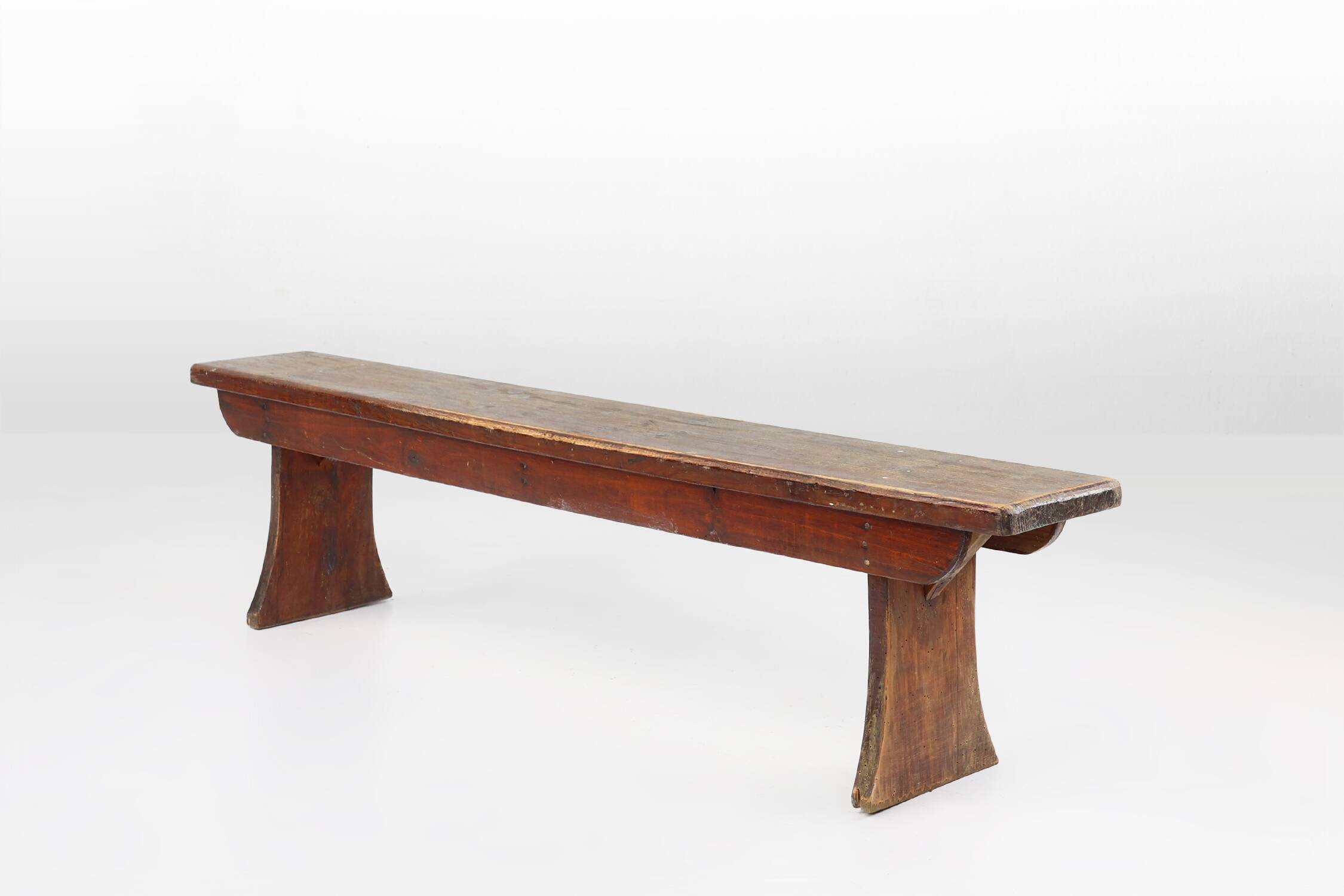 Banc rustique français en chêne brun, vers 1900