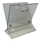 Designer magazine rack in glass and brushed steel