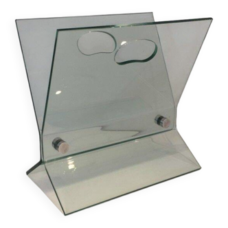 Designer magazine rack in glass and brushed steel