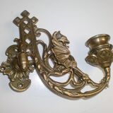 2x Art Nouveau Swivel Arm Piano or Wall Candle Holders Brass Dragon Griffin