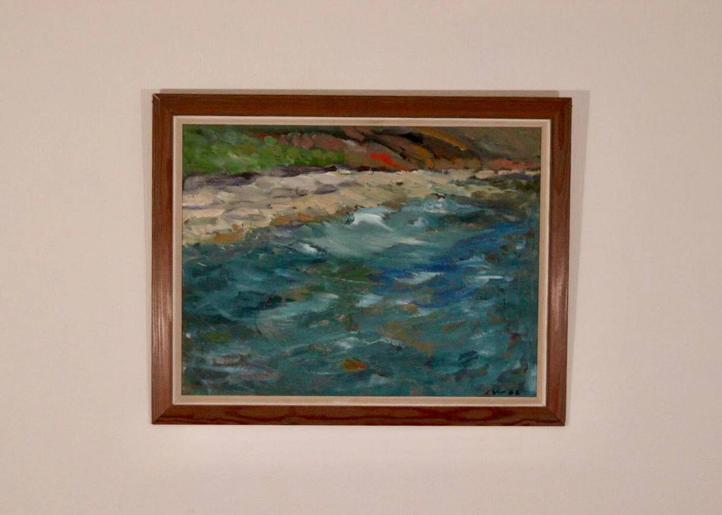 Original Mid Century Swedish Oil on Panel – “Seashore” by LV 1962 – Signed