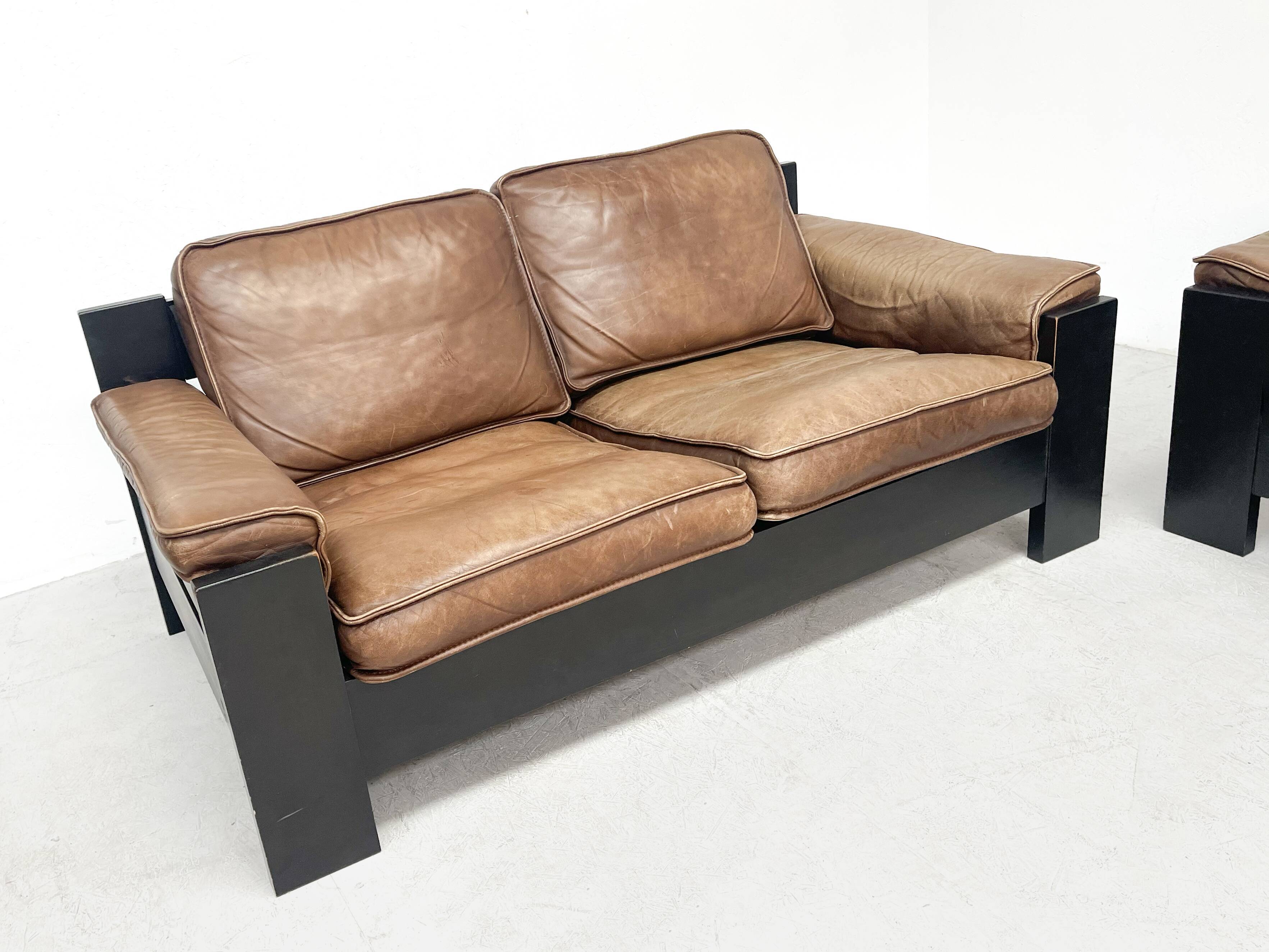 Brown leather sofa set Leolux