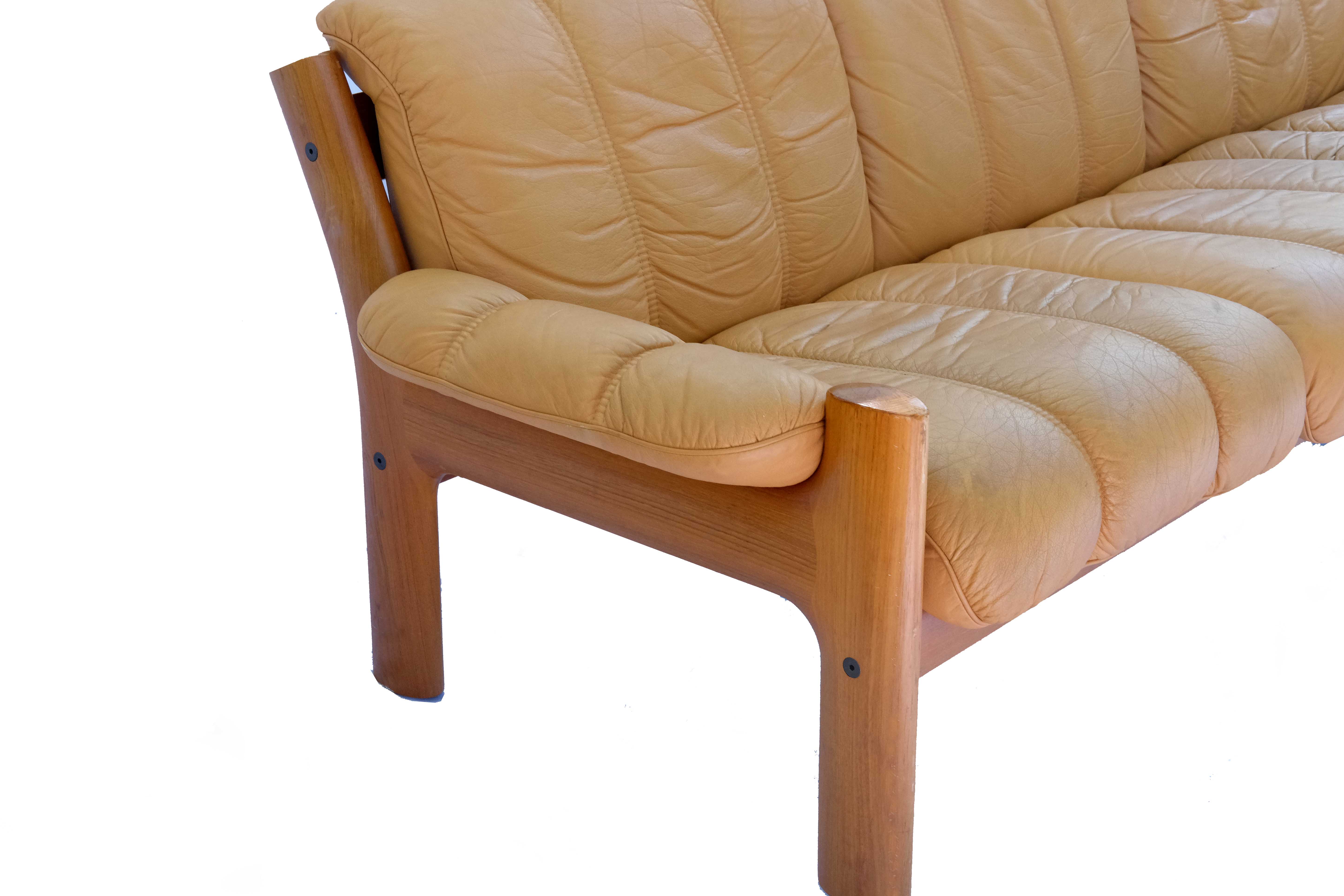 Norwegian modern ekornes teak & leather 3 seater sofa, model montana, 1970’s